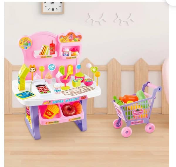 Carrito Super + Estación de ventas, caja registradora accesorios